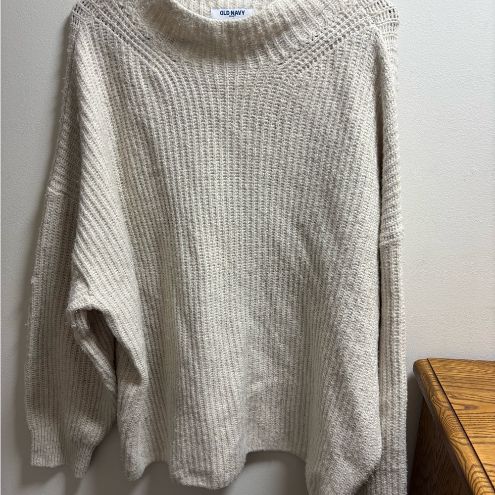 Old Navy Women's Cream Turtleneck Ribbed Knit Sweater